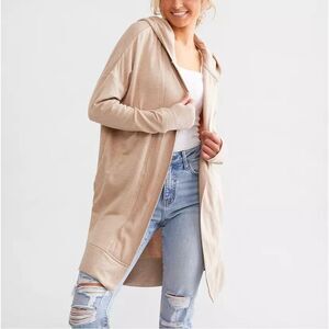 Mono B Longline Hooded Cardigan Natural